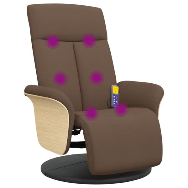 vidaXL Massagefåtölj med fotstöd brun tyg