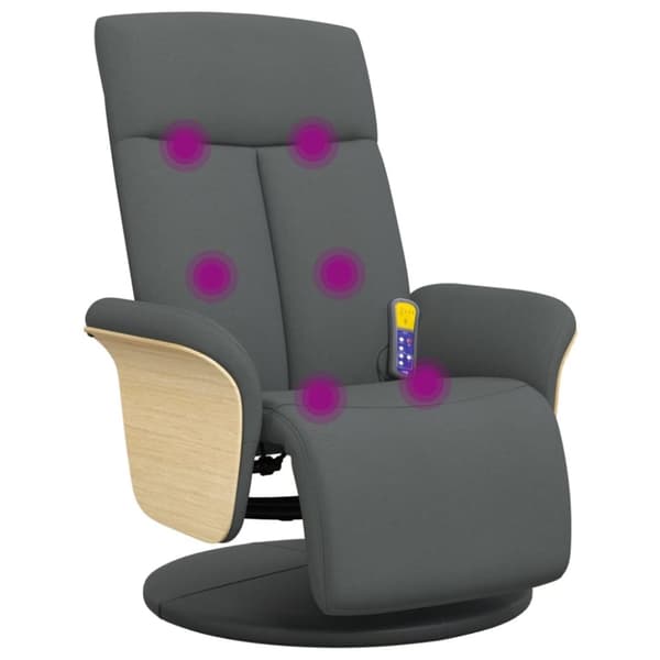 vidaXL Massagefåtölj med fotstöd mörkgrå tyg