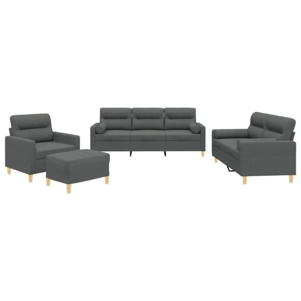 vidaXL sofasæt 4 dele med puder stof mørkegrå