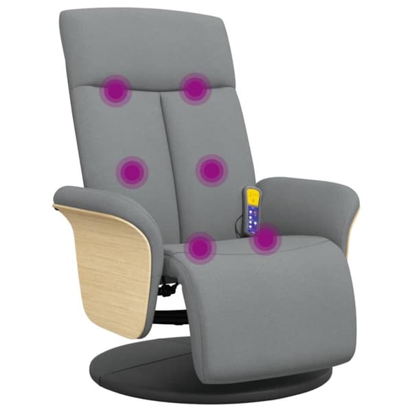 vidaXL Massagefåtölj med fotstöd ljusgrå tyg