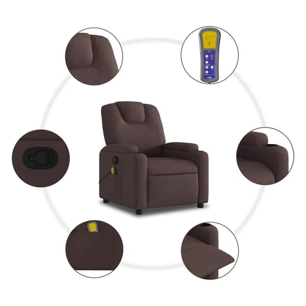 vidaXL Massagefåtölj mörkbrun tyg