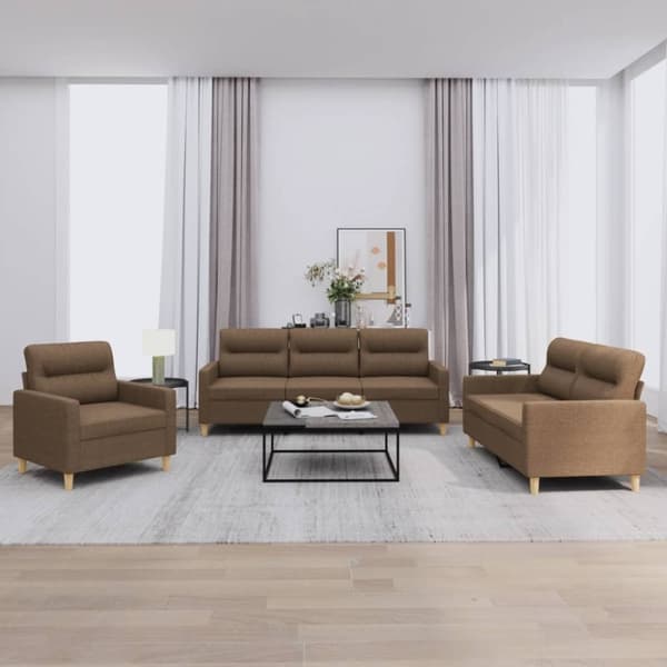 vidaXL sofasæt 3 dele med hynder stof brun
