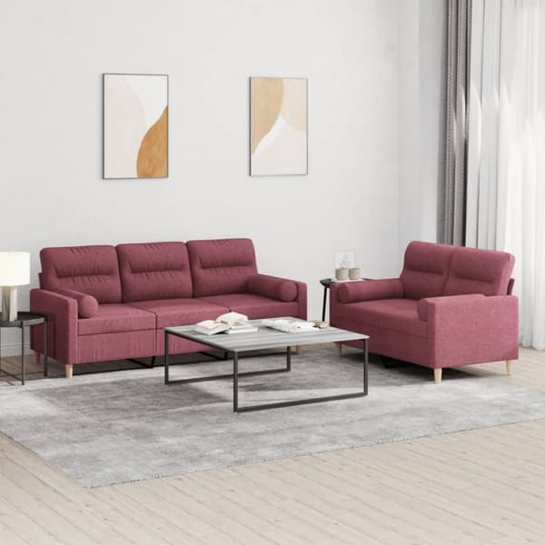 vidaXL sofasæt 2 dele med puder stof vinrød
