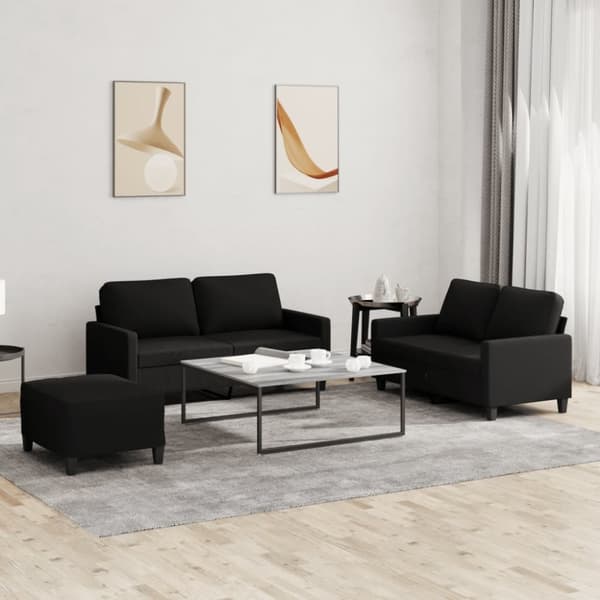 vidaXL sofasæt 3 dele med hynder stof sort