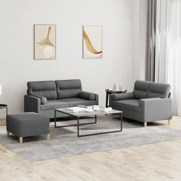vidaXL sofasæt 3 dele med puder stof mørkegrå