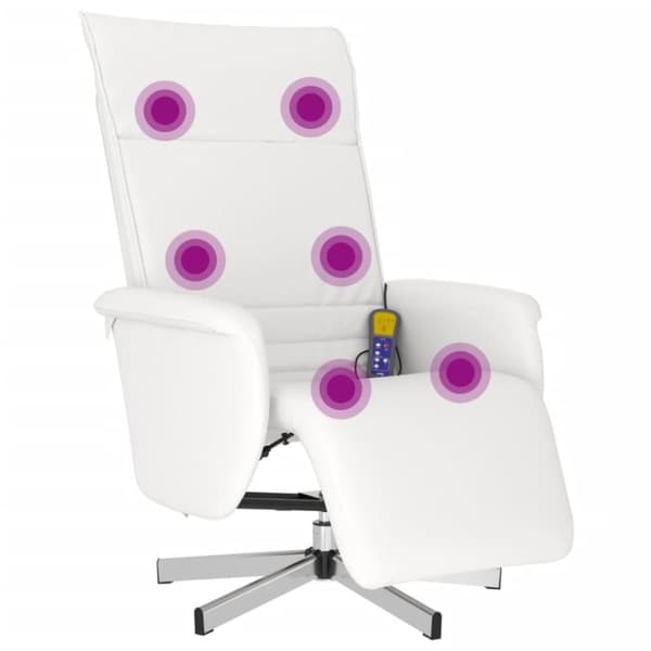 vidaXL Massagefåtölj med fotstöd vit konstläder
