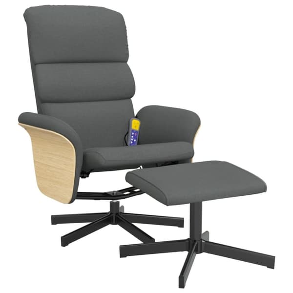 vidaXL Massagefåtölj med fotpall mörkgrå tyg