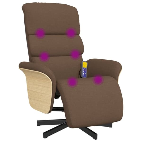 vidaXL Massagefåtölj med fotstöd brun tyg