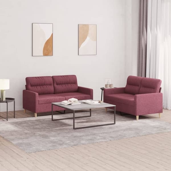vidaXL sofasæt 2 dele med hynder stof vinrød