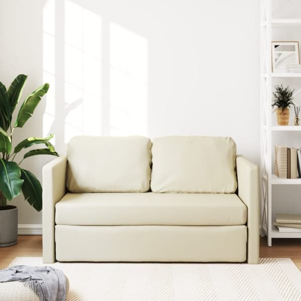 vidaXL Golvbäddsoffa 2-i-1 gräddvit 112x174x55 cm konstläder