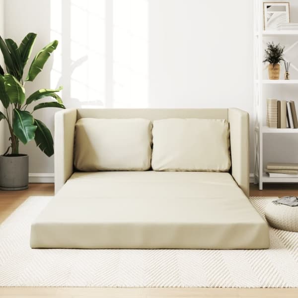 vidaXL Golvbäddsoffa 2-i-1 gräddvit 112x174x55 cm konstläder