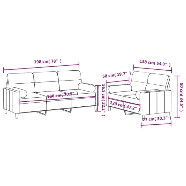 vidaXL sofasæt 2 dele med puder stof cremefarvet