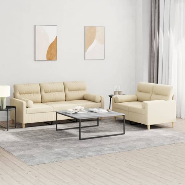 vidaXL sofasæt 2 dele med puder stof cremefarvet