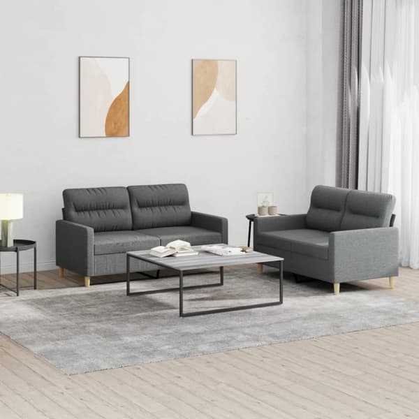 vidaXL sofasæt 2 dele med hynder stof mørkegrå