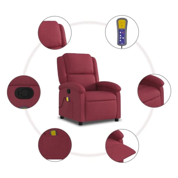 vidaXL Massagefåtölj vinröd tyg