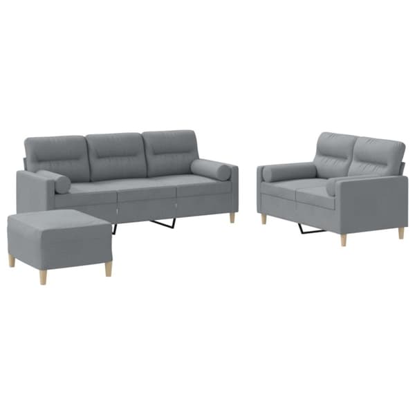 vidaXL sofasæt 3 dele med puder stof lysegrå