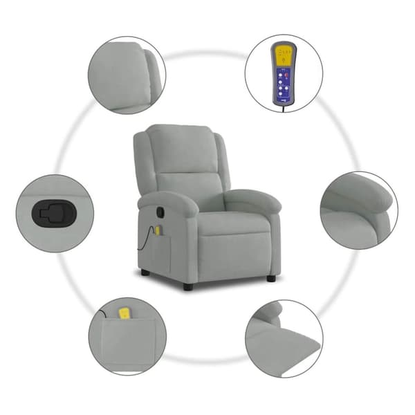 vidaXL massagestol velour lysegrå