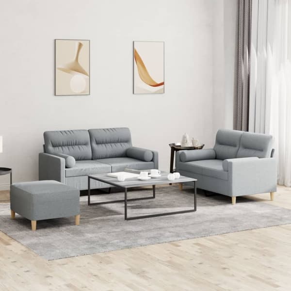 vidaXL sofasæt 3 dele med puder stof lysegrå