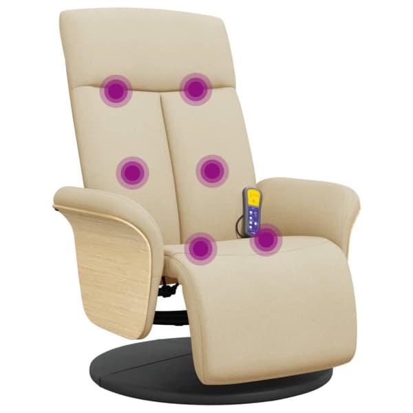 vidaXL Massagefåtölj med fotstöd gräddvit tyg