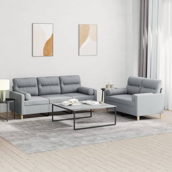 vidaXL sofasæt 2 dele med puder stof lysegrå