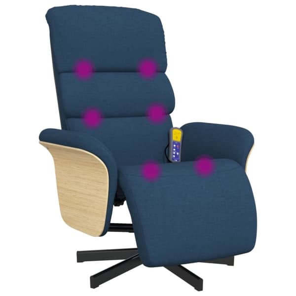 vidaXL Massagefåtölj med fotstöd blå tyg