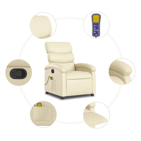 vidaXL Massagefåtölj gräddvit konstläder