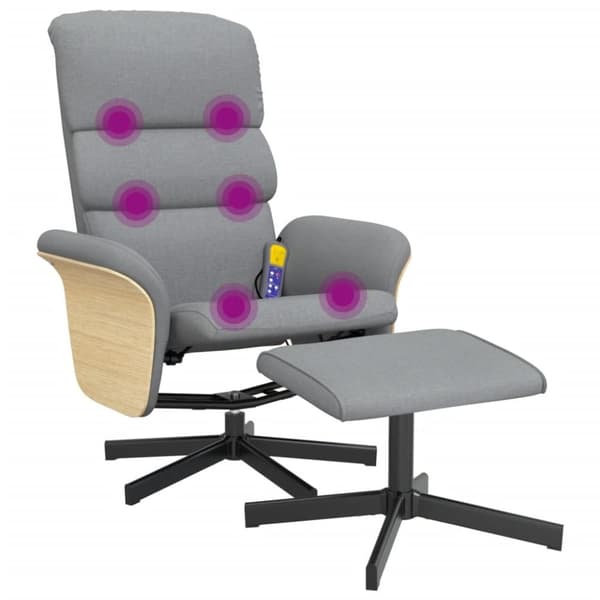 vidaXL Massagefåtölj med fotpall ljusgrå tyg