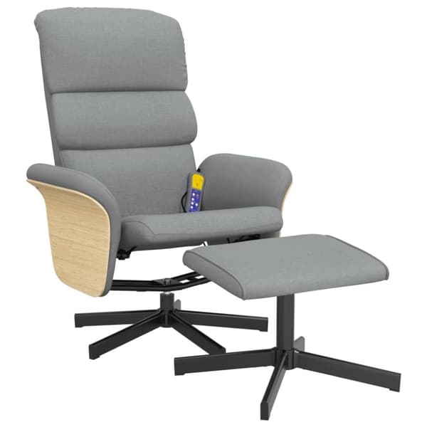 vidaXL Massagefåtölj med fotpall ljusgrå tyg