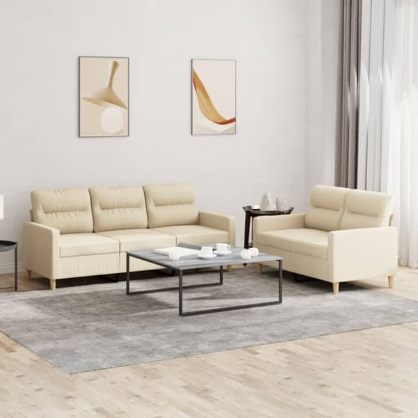 vidaXL sofasæt 2 dele med hynder stof cremefarvet