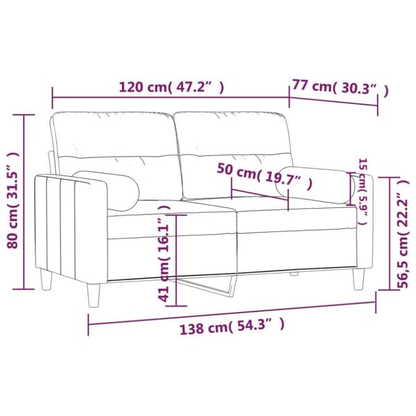 vidaXL 2-sits soffa med prydnadskuddar ljusgul 120 cm tyg