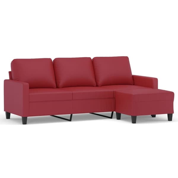 vidaXL 3-personers sofa med fodskammel 180 cm kunstlæder vinrød