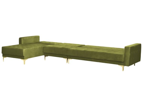 Hörnsoffa Bädd Grön sammet Tuftad Tyg Modern L-formad Modulär 5 Sits Höger Hand Schäslong
