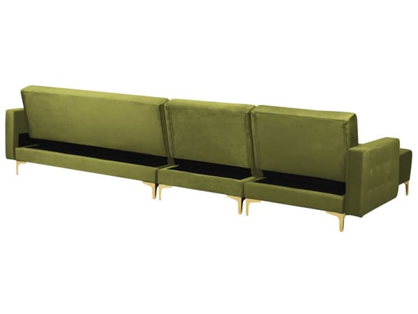 Hörnsoffa Bädd Grön Sammet Tuftad Tyg Modern L-formad Modulär 5 Sits med Ottoman Höger Hand Schäslong