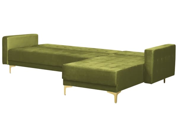 Hörnsoffa Bädd Grön Sammet Tuftad Tyg Modern L-formad Modulär 4 Sits Vänster Hand Schäslong