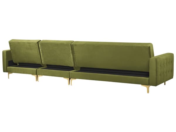 Hörnsoffa Bädd Grön sammet Tuftad Tyg Modern L-formad Modulär 5 Sits med Ottoman Vänster Hand Schäslong