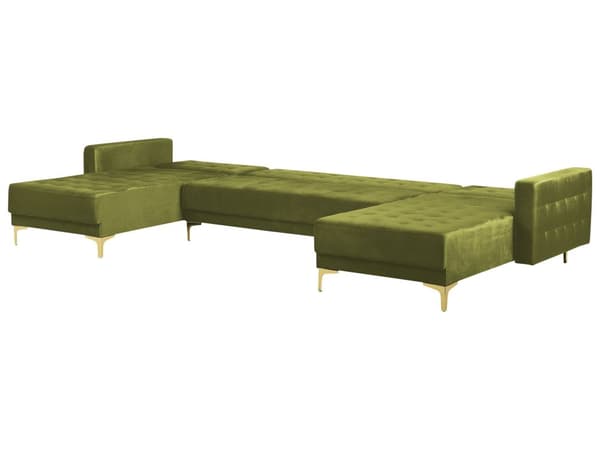 Hörnsoffa Bädd Grön sammet Tuftat tyg Modern U-formad Modulär 5-sits med Ottoman Schäslong