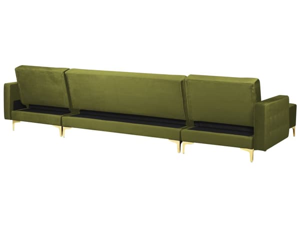 Hörnsoffa Bädd Grön sammet Tuftat tyg Modern U-formad Modulär 5-sits med Ottoman Schäslong