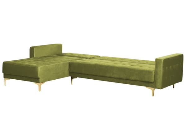 Hörnsoffa Bädd Grön Sammet Tuftad Tyg Modern L-formad Modulär 4 Sits Höger Hand Schäslong