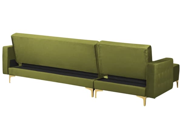 Hörnsoffa Bädd Grön Sammet Tuftad Tyg Modern L-formad Modulär 4 Sits Höger Hand Schäslong