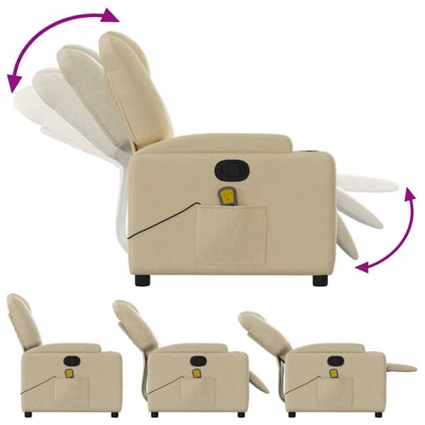 vidaXL Massagefåtölj gräddvit tyg