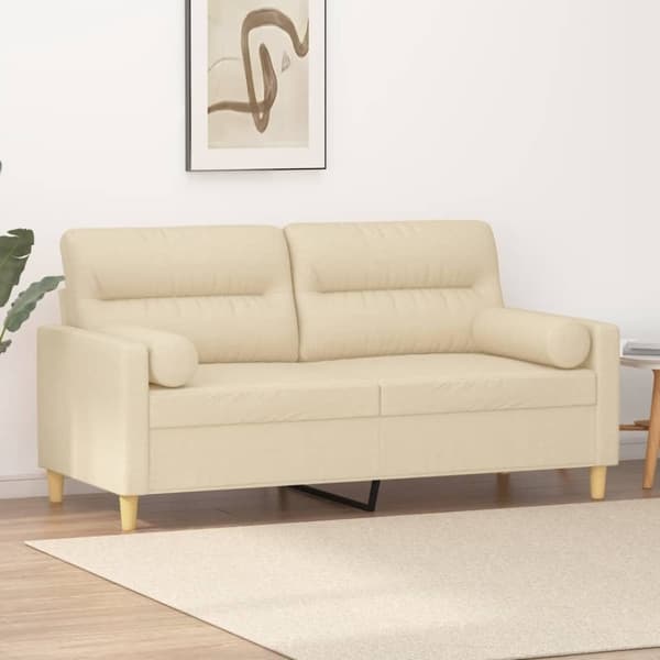 vidaXL 2-personers sofa med pyntepuder 140 cm stof cremefarvet