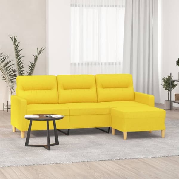 vidaXL 3-personers sofa med fodskammel 180 cm stof lysegul