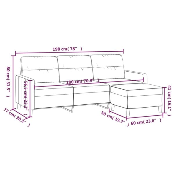 vidaXL 3-sitssoffa med fotpall Ljusgul 180 cm tyg