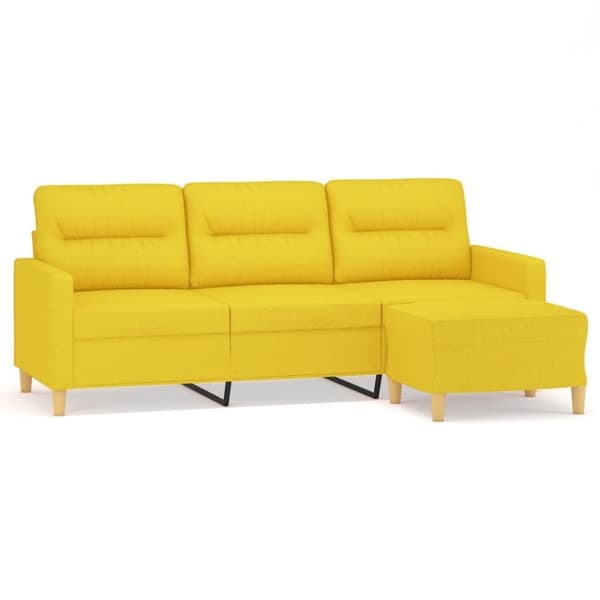 vidaXL 3-sitssoffa med fotpall Ljusgul 180 cm tyg