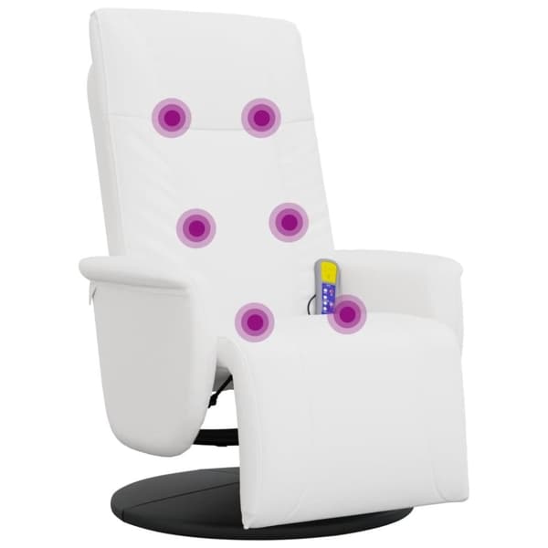 vidaXL Massagefåtölj med fotstöd vit konstläder