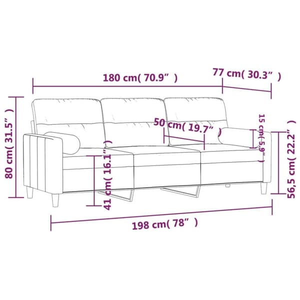 vidaXL 3-sitssoffa med prydnadskuddar brun 180 cm tyg