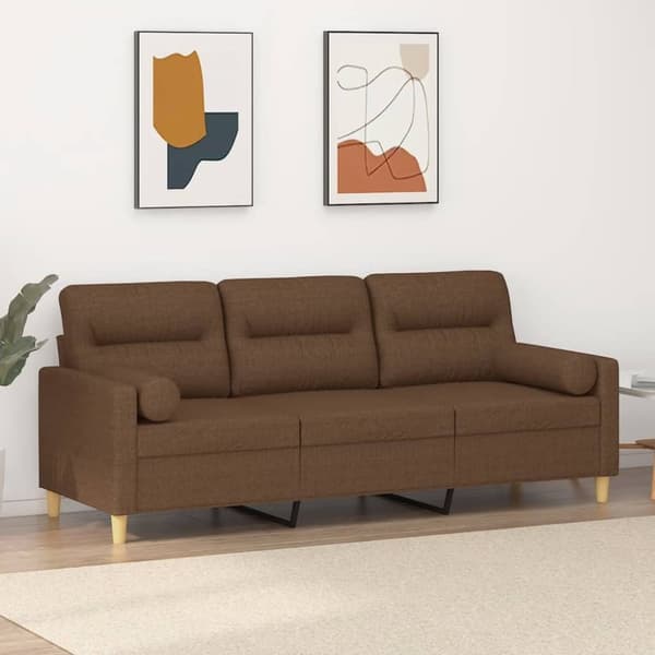 vidaXL 3-sitssoffa med prydnadskuddar brun 180 cm tyg