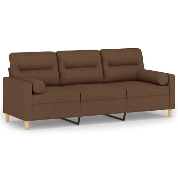 vidaXL 3-sitssoffa med prydnadskuddar brun 180 cm tyg