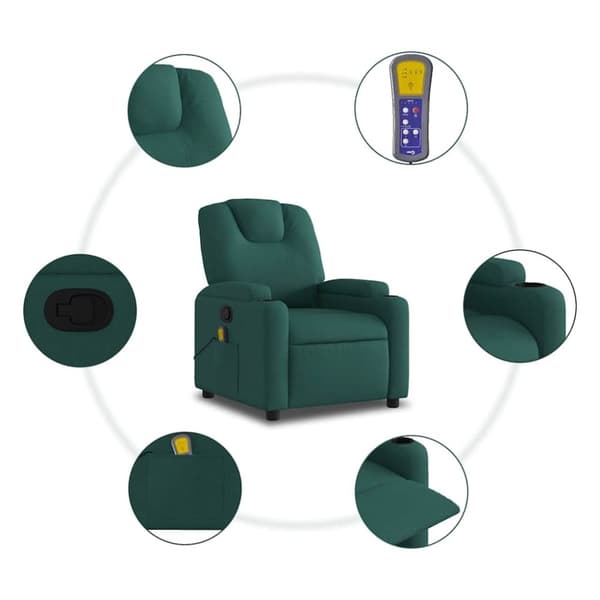 vidaXL Massagefåtölj mörkgrön tyg