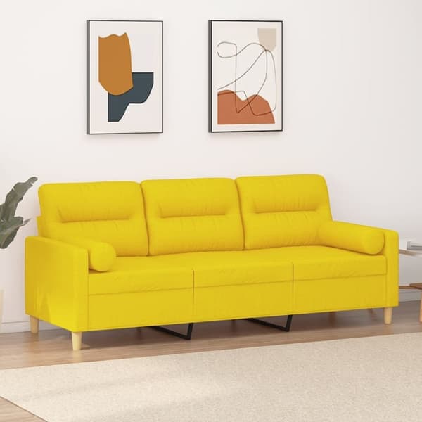 vidaXL 3-personers sofa med pyntepuder 180 cm stof lysegul